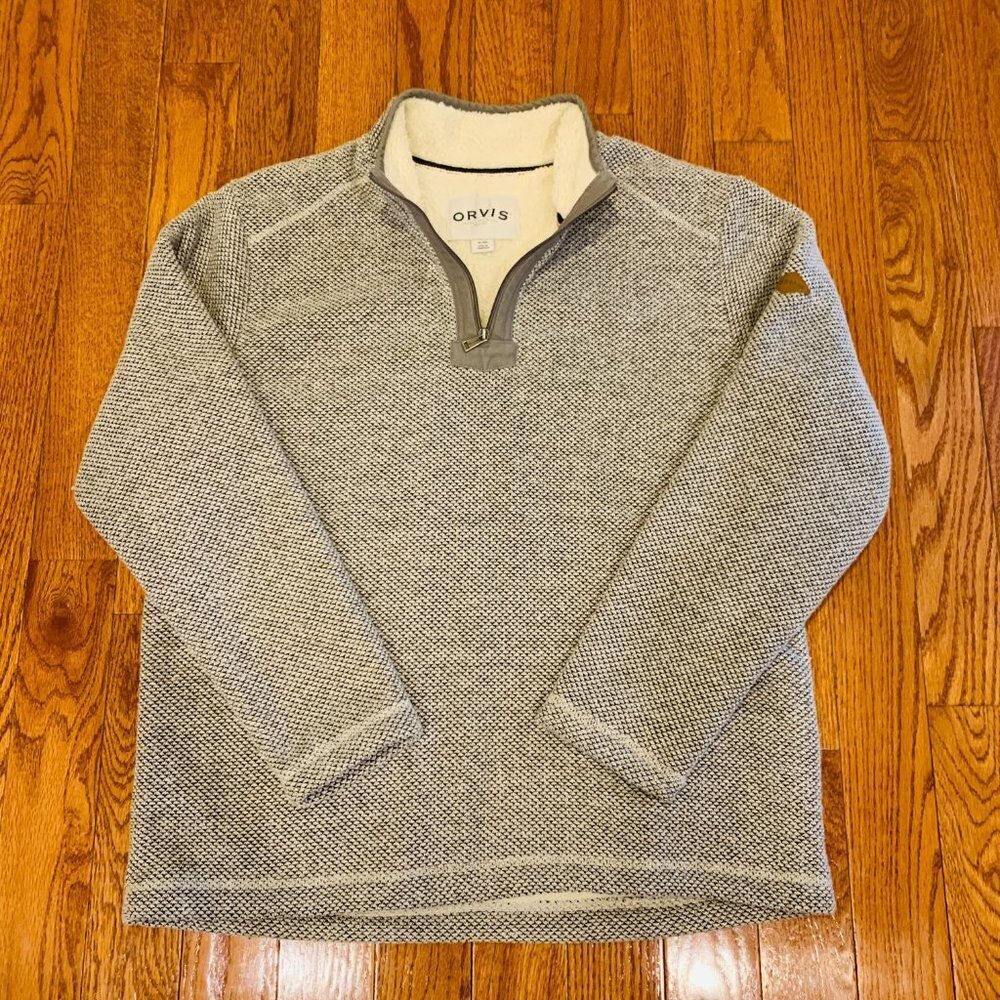 Orvis Mens 1/4 Zip Jumper Mens X Large Grey Waffle Knit Sherpa Fleece Lined